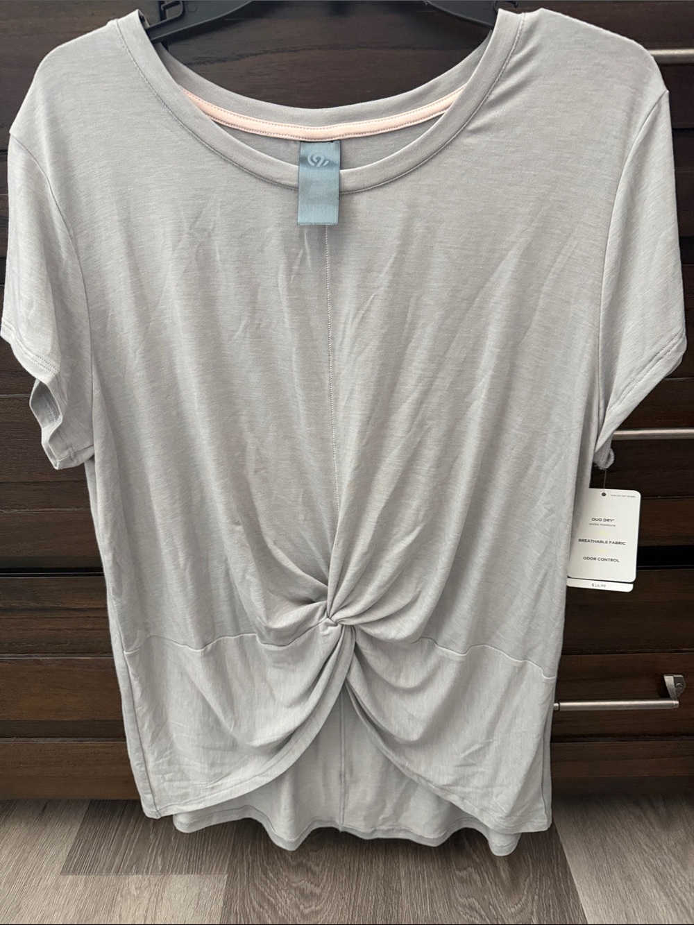 NWT Champion Duo Dry Gray Short Sleeve Twist-Front Tee.